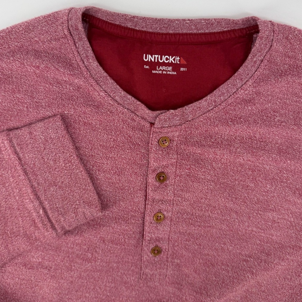 UNTUCKit Henley Shirt Mens Large Red Urey Long Sleeve Heathered Regular Fit